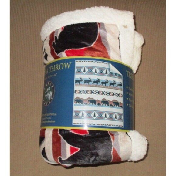 New Moose Bears Sherpa Gift Fleece Throw Blanket Southwest Rustic Mountain Decor - Picture 3 of 4